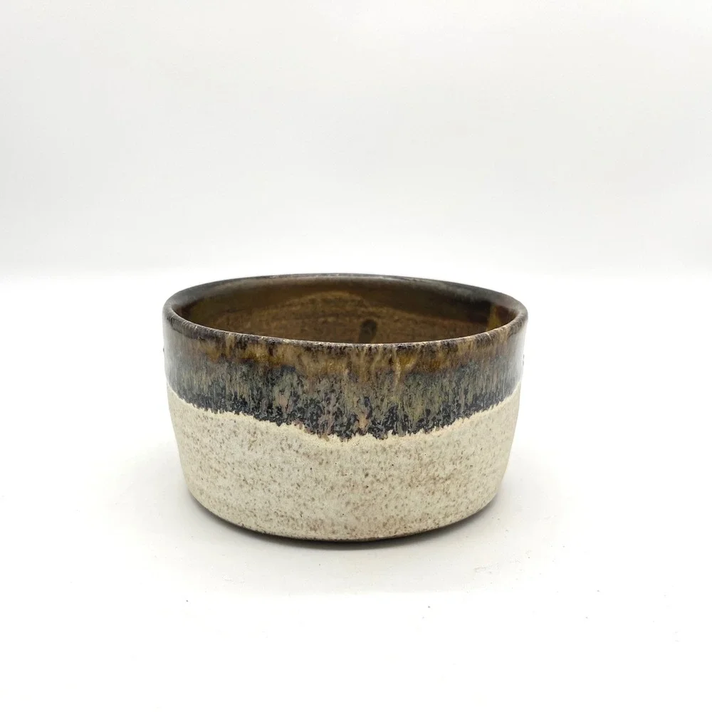 Handmade Studio‎ Pottery Tri-Tone Brown Cream Speckled Glaze Bowl Signed 5in
